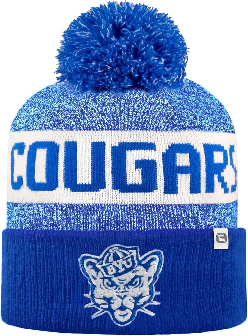 LogoFit NCAA Team Color-Embroidered Logo -Cuffed Knit Skully Beanie Pom Hat-OSFM - Image 2